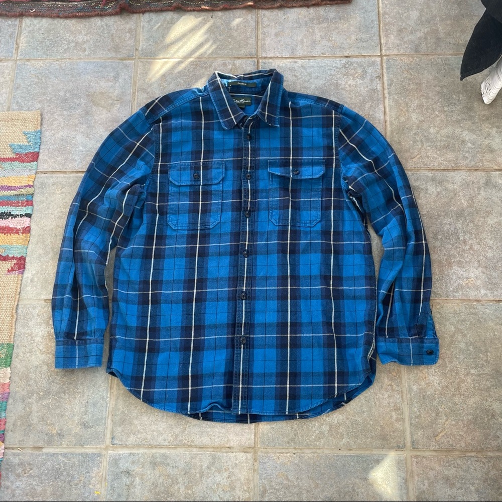 eddie bauer blue plaid flannel shirt